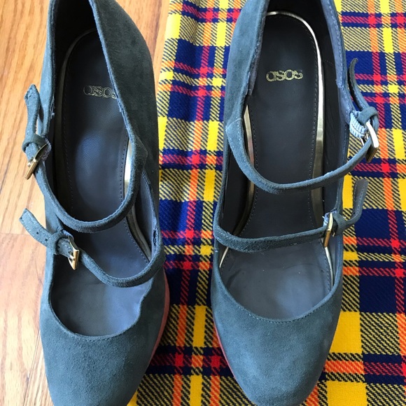 ASOS Colorblock Grey Suede Heels Ankle Straps - Picture 3 of 7